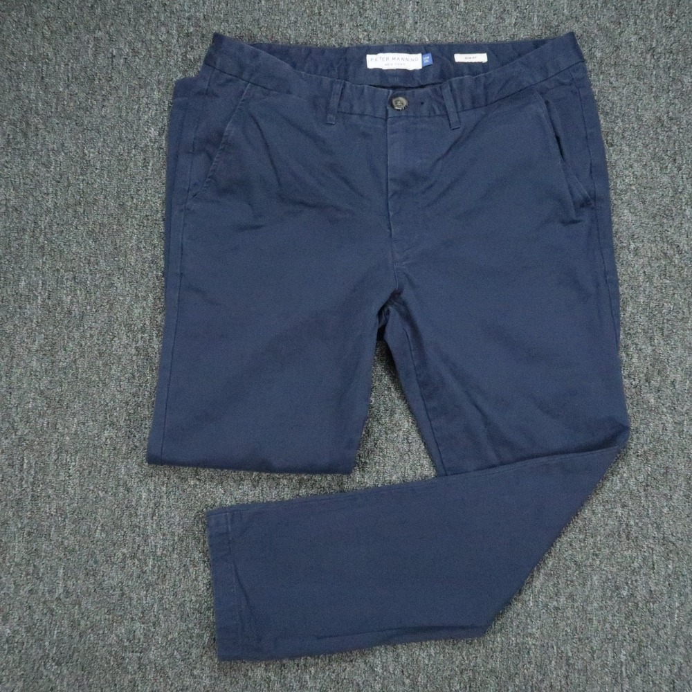 Peter Manning Pants Mens 35x28 Blue Chino Slim Flat Front Trouser